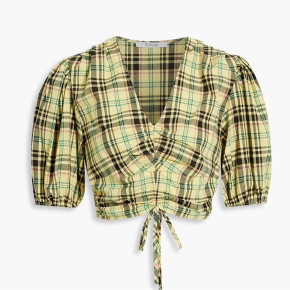 10 Crosby Derek Lam Tops - Derek Lam NWT cropped checked cotton blend poplin Puff Sleeve Top. Size 6.